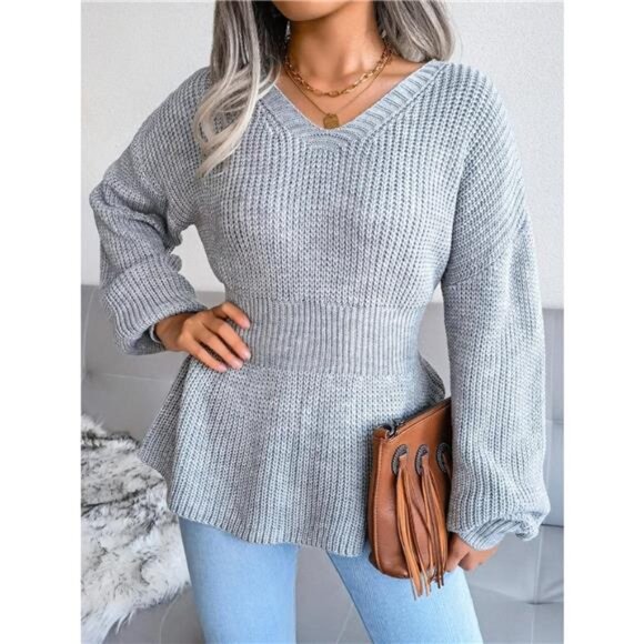 V-Neck Dropped Shoulder Sweater - Picture 13 of 15